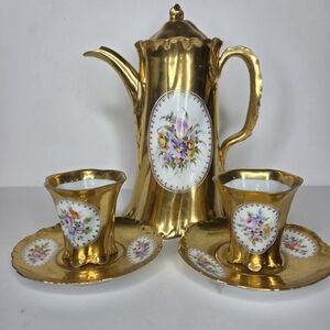Antique Richard Klemm Dresden Porcelain Tea/Coffee Set Gold Plated Rococo